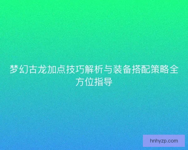 梦幻古龙加点技巧解析与装备搭配策略全方位指导